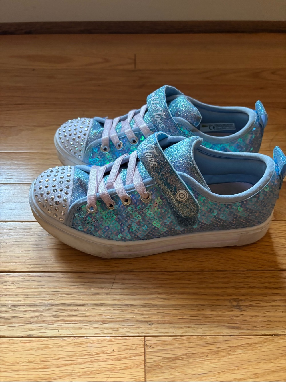 Skechers Twinkle Toes Glitter Blue and Pink Light-Up Sneakers - Picture 2 of 4